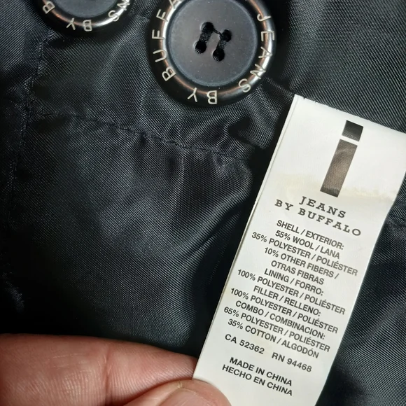 Black Wool Peacoat Hooded Coat XXL Double Breasted